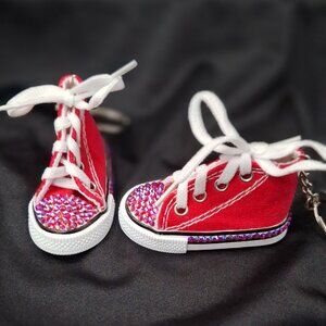 Red Converse Style Keychain with Color-Changing Rhinestones, Bling